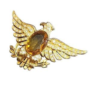 Vintage Early Glass & Rhinestone Eagle Brooch (A2711)